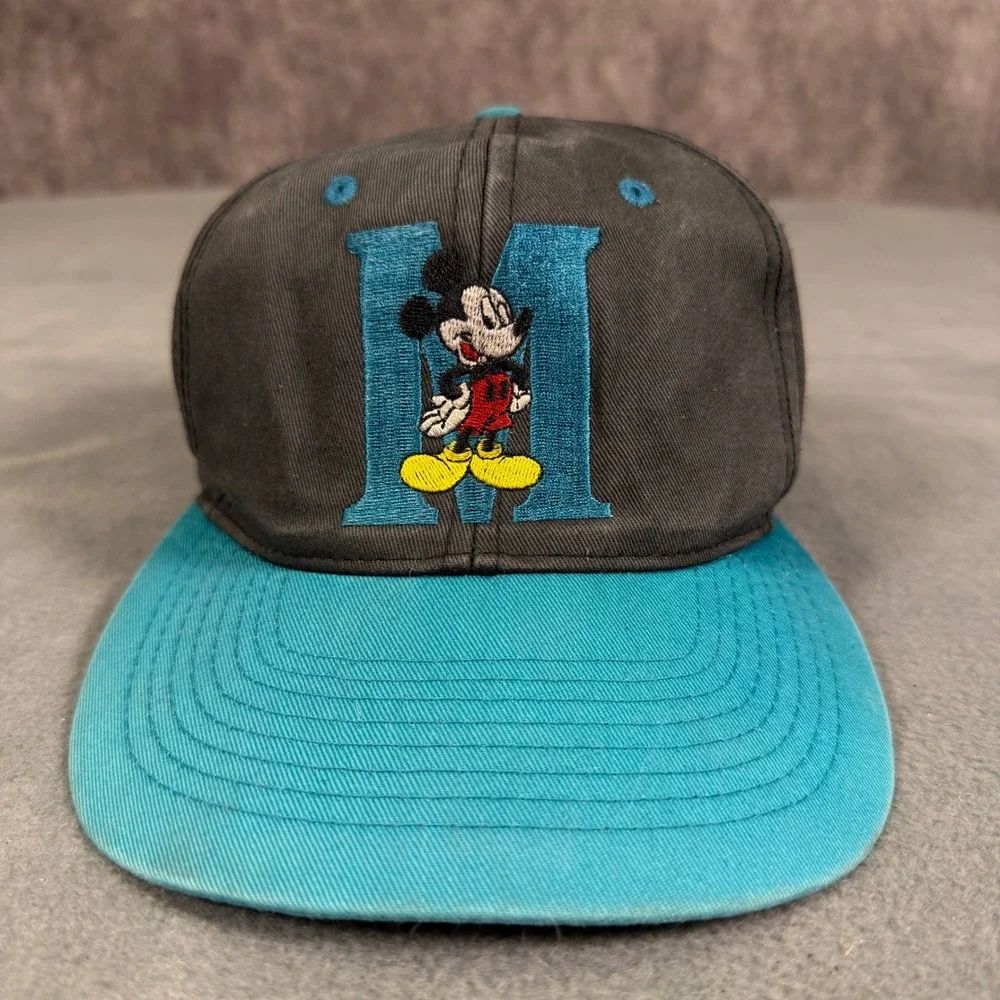 Vintage 90s Mickey Mouse Snapback Hat Mickey Unlimited Teal Grey Disney Cap